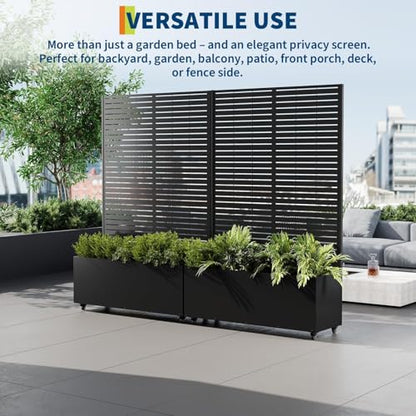 Garvee Metal Raised Garden Bed with Trellis and Wheels, 71"x47"x16" - color: Lourvered, size: with wheels