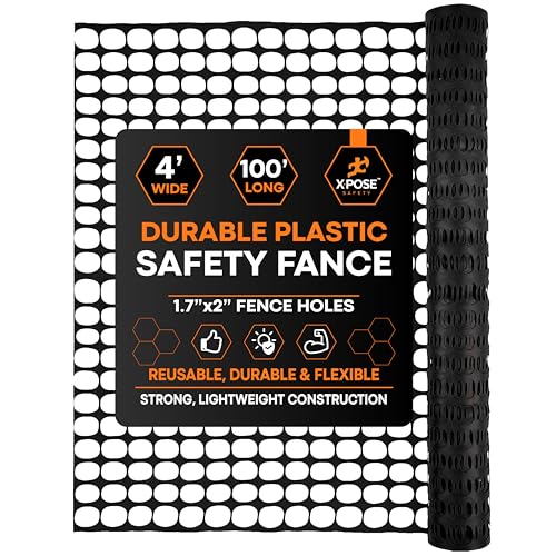 Xpose Safety Plastic Mesh Safety Fence – Heavy Duty Black Temporary Garden Fence & Snow Fence, 4' x 100' Reusable Barrier Netting for Animal Control, Deer, Dogs, Construction - color: Black - 105 Gsm, size: 4' X 100'