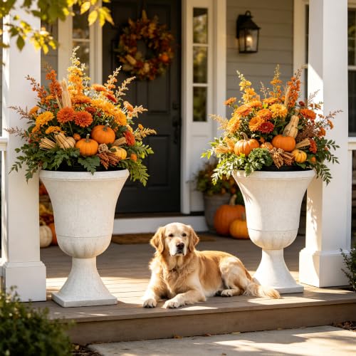 Autodaya 22" Large Urn Outdoor Planters Set of 2, White Terrazzo Plant Pots - color: 22"-urn Planter White