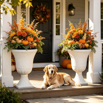 Autodaya 22" Large Urn Outdoor Planters Set of 2, White Terrazzo Plant Pots - color: 22"-urn Planter White