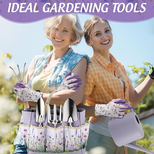 21 Pcs Gardening Gifts for Women Heavy-Duty Garden Tool Set - color: Purple
