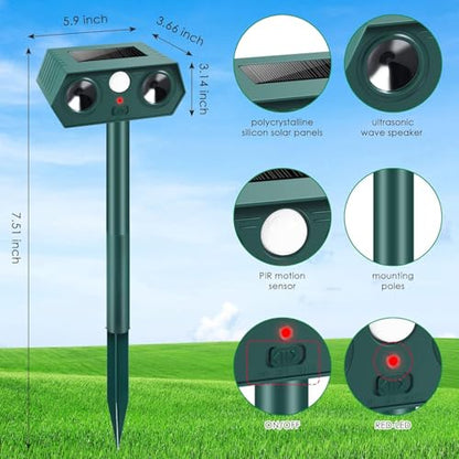 2026 Upgraded Solar Ultrasonic Animal Repellent, Sonic Deer Repeller Devices & Cat Repellent Outdoor, Motion Sensor Sound Animal Deterrent to Keep Dog Raccoon Rabbit Away from Yard,Lawn,Garden,4 Pack