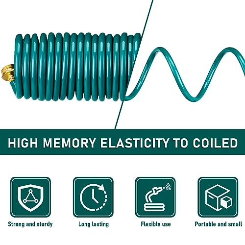 Pangda Expandable Coil Garden Hose 50 Ft with Spray Nozzle, Green - color: Green, size: 50 Ft