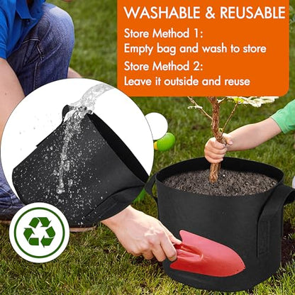 Gardzen 10-Pack 25 Gallon Grow Bags, 300G Thickened Aeration Fabric Pots with Handles, Heavy Duty Cloth Pots for Plants - size: 25 Gallons