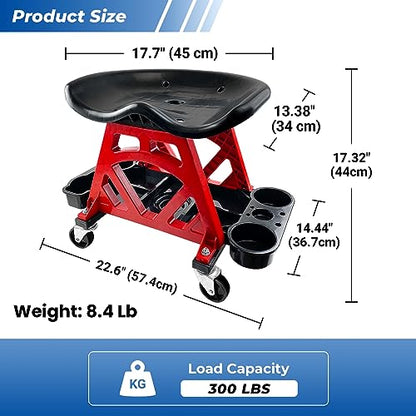 HOXWELL Durable Mechanic Seat with Wheels - Heavy Duty Rolling Stool Car Detailing Creeper Seat with Tool Tray for Workshop, Auto Repair Shop and Home