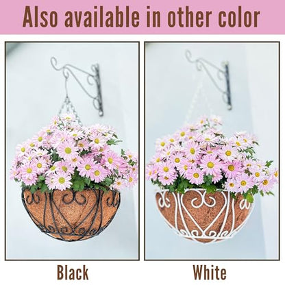 LaLaGreen Round Hanging Baskets (14 in, 4 Pack) Black Metal Flower Pots - size: 14" (36 cm) x 4 Pack