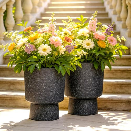 Autodaya 16.8" Urn-Style Planters Set of 2, Black Terrazzo Pedestal - color: 16.8"h-black Terrazzo