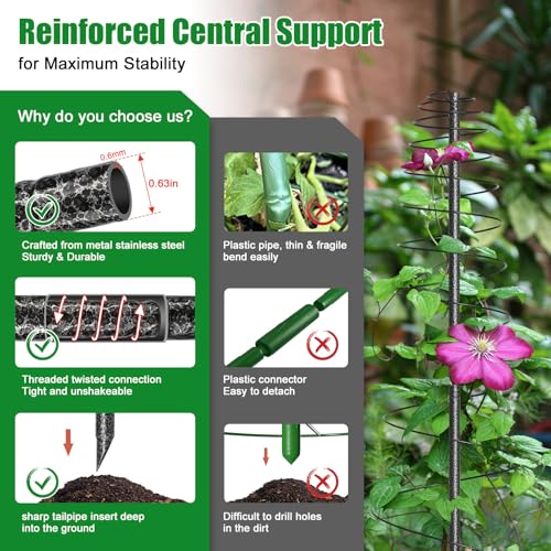 2 Pack Spiral Metal Garden Trellis for Climbing Plants Outdoor Indoor - 44" Adjustable Plant Support Tower with Center Pole, for Outdoor Garden, Raised Bed, Backyard, House Flower Pots & Planters - size: 12 to 44"(2 pack)