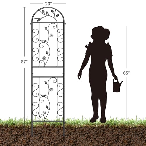 4-Pack 87" x 20" Bird and Daisy Arch Black Metal Garden Trellises - color: 4 Pack 87"- Daisy & Bird Black