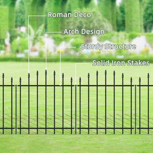 26” x 20’ No-Dig Metal Garden Fence with Stakes, Panels Fencing for Dogs - size: Roman Col 26″H x 20ft (10Panels)