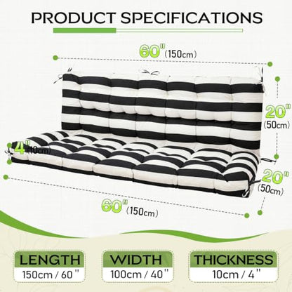 Oxford Fabric Swing Cushions with Backrest & Tie Straps for Patio Bench - color: Black-white Stripe