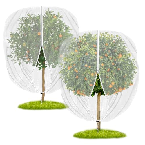 Garden Insect Barrier Net with Drawstring & Zipper - 3.3x3.9ft Reusable Mesh Cover for Dwarf Fruit Trees, Potted Plants, Blueberry Bushes, Protect from Bugs, Birds, Squirrels (2, 40 * 48in)