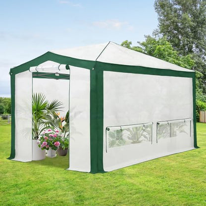 EAGLE PEAK 12x8 Walk in Pop Up Greenhouse, Support Pole, Green/White - color: Green/White, size: 12x8