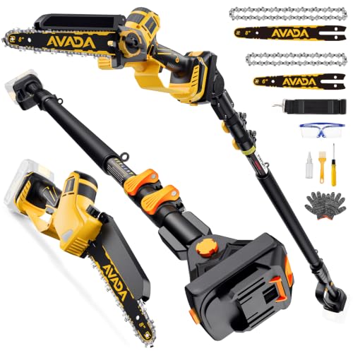 2-IN-1 Cordless 8-Inch Pole Saw & Chainsaw for DeWALT 20V MAX Battery - 1200W Brushless Motor, Total Reach of Max 15.9 FT, Lightweight, 8"&6"Electric Pole Saws for Tree Trimming Pruning (Tool Only)