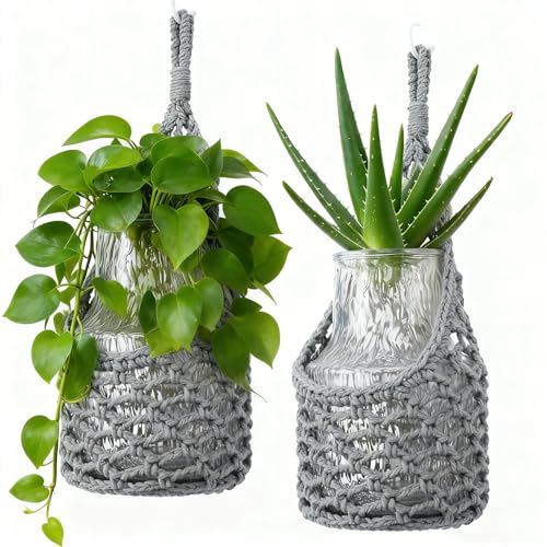 Macrame Wall Plant Hanger, Hanging Planter Basket Holder, Wall Planters for Indoor Plants, for Up to 6 Inch Pot (Grey, 6-Inch) - color: Gray, size: Large – Fits Pot Bottom ≤6"