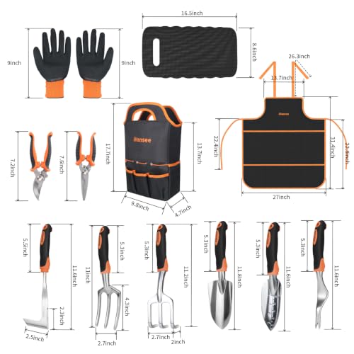 12-Piece Garden Tool Set, Aluminum Hand Tools with Tool Bag, Gardening Gift - color: black