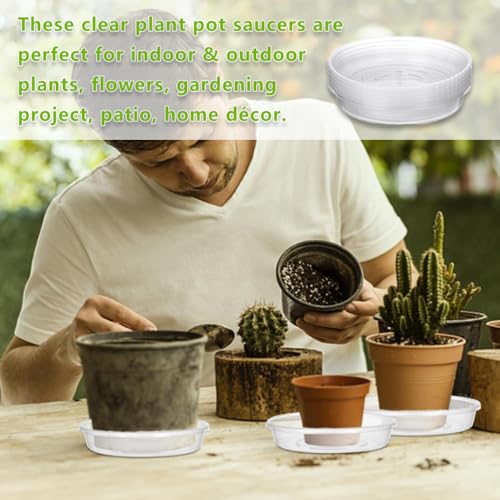 6 Pcs Plant Saucer, 10 Inch Plastic Plant Trays Flower Pot Saucers, Clear Plant Saucer Drip Trays for Indoor & Outdoor Plants, Round