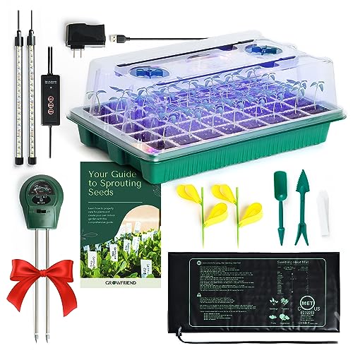 Seed Starter Kit with Grow Lights & Heat Mat – 40-Cell Seed Starter Tray, Humidity Dome, Soil Moisture Meter & Sticky Gnat Traps – Indoor Greenhouse & Plant Propagation Station
