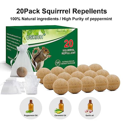 20 Balls Rodent Repellent,Squirrel Repellent,Mouse Repellent Indoor Outdoor - color: Brown-squirrel