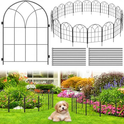 Decorative Garden Fence, 27.2 ft Rustproof No Dig Flower Bed Border 26 Pack - size: 26M-Arched Panels-27.2ft(L)x15.66" Arch H