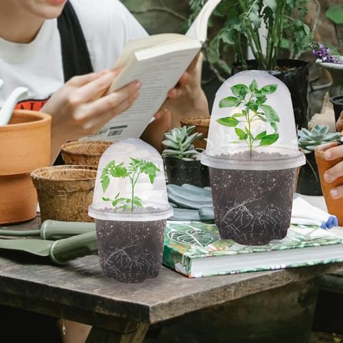 JOPY 30 Pack 4 Inch Plastic Nursery Pots with Humidity Dome for Plants Clear Seed Starter Pots Seedlings Planting Pots for Garden Indoor and Outdoor Small Planter Containers with Drainage Holes - size: 4 inch-30Pcs