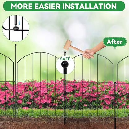 GOTGELIF Decorative Garden Fence 25 Panels, 17''(H) x26.7FT(L) Arched No Dig Animal Barrier with 26 Rustproof Stakes - Metal Dog Fence for Small Pets, Yard & Patio Border, Easy Install & Sturdy Design - size: 17" X 26.7FT