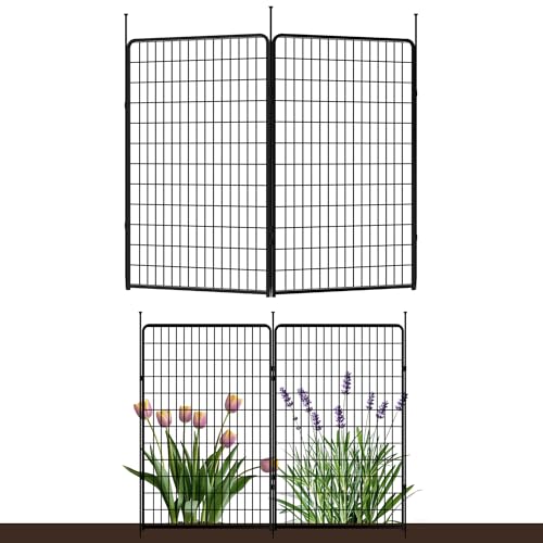SunsGrove Garden Fence 50 in(H) x 5.1 ft(L) 2 Panels, Heavy Duty Metal Animal Barrier Fence for Dogs, Easy No-Dig Setup, Dog Fence Outdoor for Yard, Black - color: Black, size: 50 in(H) x 5.1 ft(L) 2 Panels no gate