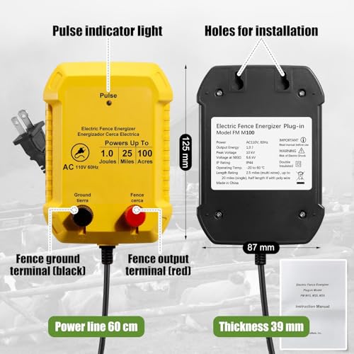 MorningRo Electric Fence Charger Kit 1J 25 Mile 250ft Wire 50 Insulators - style: 1 Joule