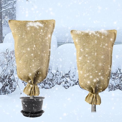 2 Pcs Burlap Winter Plant Cover Bags,40"x 24" Frost Cloth Freeze Protection - color: 24x40in-2pcs