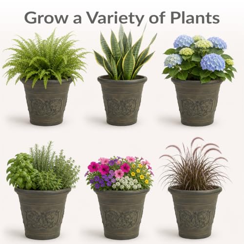 Sunnydaze Arabella 19.5'' Plastic Planter Pot for Plants, Sable - color: Sable, size: 19.5 in