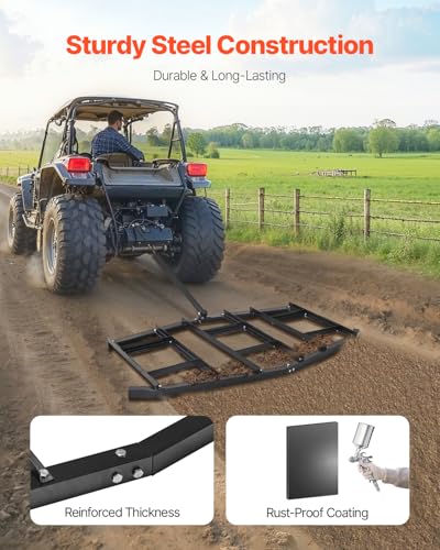 VEVOR Drag Harrow, 84" Width Tow Behind Drag Harrow, Q235 Steel Driveway Grader with Adjustable Bars & Pin Hitch, Support up to 50 lbs, Tractor Driveway Harrow for ATVs, UTVs, Garden Lawn Tractors - size: 84 in