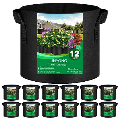JNYONG 12-Pack 15 Gallon Thickened Non-Woven Grow Bags - size: 15 Gallons