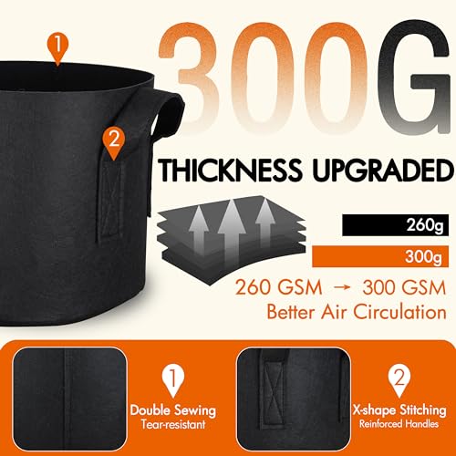 Gardzen 10-Pack 20 Gallon Grow Bags Fabric Pots with Heavy Duty Handles - size: 20 Gallons