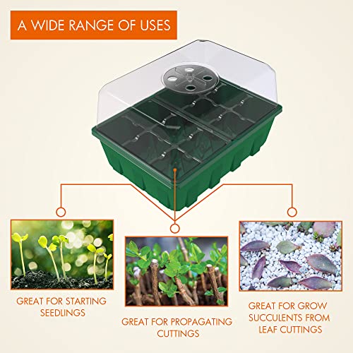 Gardzen 10 Pack Seed Starter Trays with Dome and Green Base 120 Cell - size: 12-Cell Clear 10-Pack