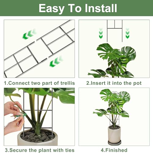 31.8'' Stackable Plant Trellis Indoor, Metal Trellis for Climbing Plants Indoor, House Plant Support with Soft Ties for Monstera Hoya Pothos, 4P - size: 31.8in/4p