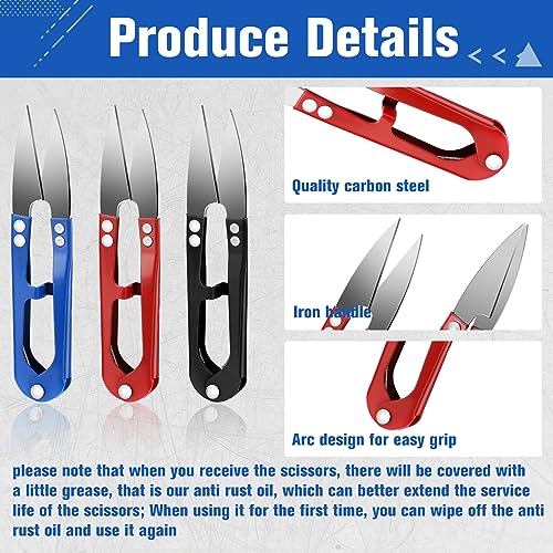 Therwen 48 Pcs 4 Inch Bonsai Pruning Scissors Thread Snips Mini Sewing Scissors U Shaped Bulk Bud and Leaves Trimmer Yarn Carbon Steel Pruners Trimmers for Gardening(Black, Blue, Red) - color: Black, Blue, Red