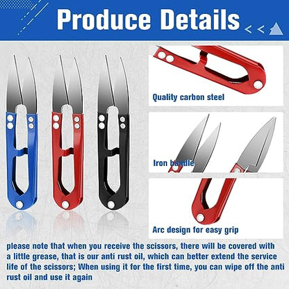 Therwen 48 Pcs 4 Inch Bonsai Pruning Scissors Thread Snips Mini Sewing Scissors U Shaped Bulk Bud and Leaves Trimmer Yarn Carbon Steel Pruners Trimmers for Gardening(Black, Blue, Red) - color: Black, Blue, Red