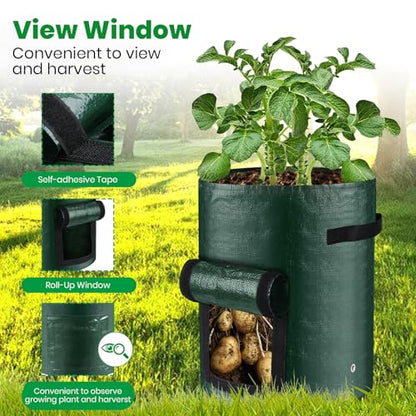 6 Pack Potato Grow Bags, 10 Gallon Planting Bags Durable PE Vegetable Planter with Flap and Handles Large Garden Pot Tall Potato Growing Containers for Vegetables, Fruits and More - size: Green-6 Pack