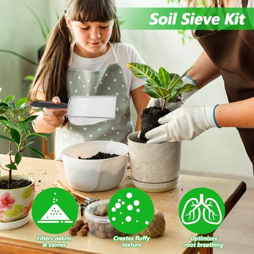 5pcs Soils Sifters Set for Gardening – Includes 2mm/2.8mm/3.8mm/4.3mm/5mm Garden Sifter for Soil, Handheld Compost Sifter for Dirt，Rocks, Heavy-Duty Shovel for Soil, Compost Sifting
