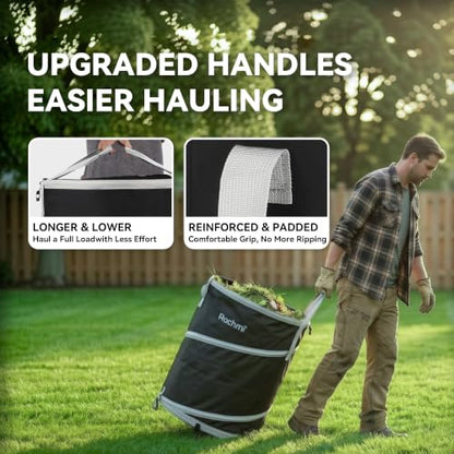 Rachmi Upgraded 40 Gallon Collapsible Trash Can 2-Pack Long Handle Black