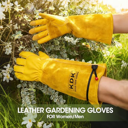 KDK Long Cowhide Gardening Gloves Men Women Thorn Proof Rose Pruning Gloves - size: Large