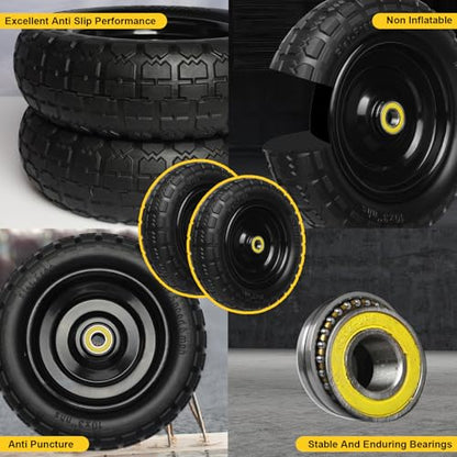 10 Inch Solid Rubber Tires, 4.10/3.50-4 Tire and Flat Free with 5/8" Bearings, 2.17" Offset Hub for GOR Garden Carts, Garden Wagon Carts, Trolleys, Hand Trucks and Utility Cart(4 Pack) - size: 10 INCH - 4 Pack
