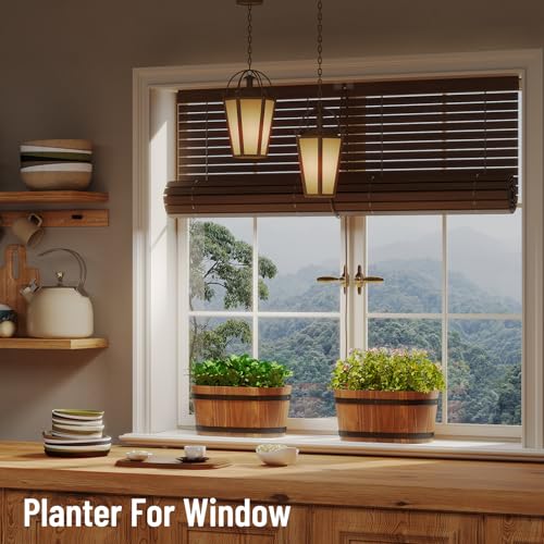 2-Pack Wooden Railing Planters, Hanging Flower Pots - color: Brown-2pcs, size: Small