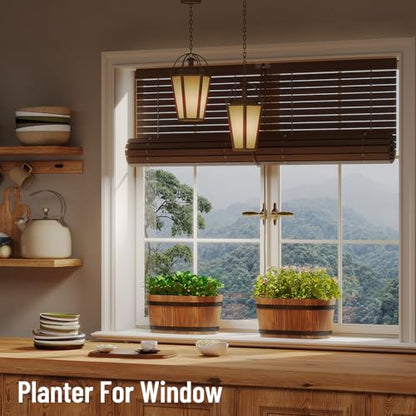 2-Pack Wooden Railing Planters, Hanging Flower Pots - color: Brown-2pcs, size: Small