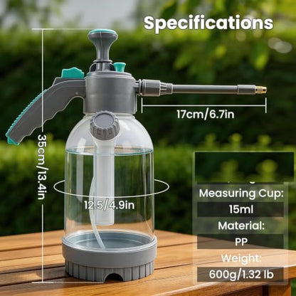 Pump Sprayer, Handheld Garden Water Sprayer Bottle for Spraying Plants, Flowers, Weeds and Cleaning, Hand Pump with Side Filling Port, Measuring Cup, Adjustable Nozzles (Blue, 84oz)