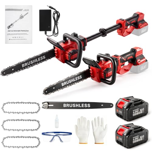 12 Inch Cordless Pole Saw Battery Powered Chainsaw, Electric Chain Saw - color: Light Red