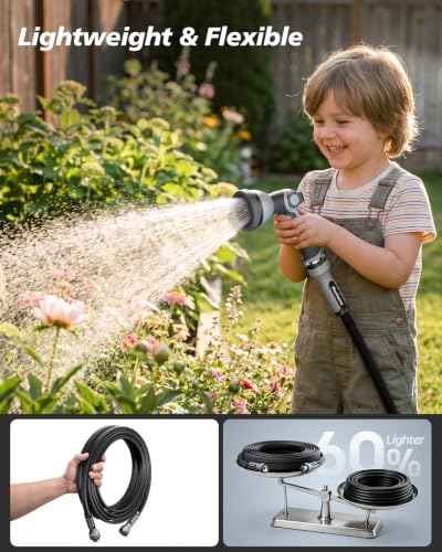 Flat Garden Hose 50FT, Seamless Woven Water Hose with Flexible TPE Inner Tube, Lightweight Compact Design, Standard 3/4 in. GHT Fittings for Outdoor Watering, Cleaning and Yard Use - size: 50FT