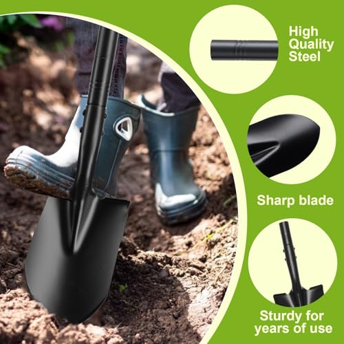 Small Shovel 43.3Inch Durable Metal Shovel for Digging Small Spade Shovel Garden Shovel for Gardening Digging Camping Farming and Outdoors, Black - color: Black