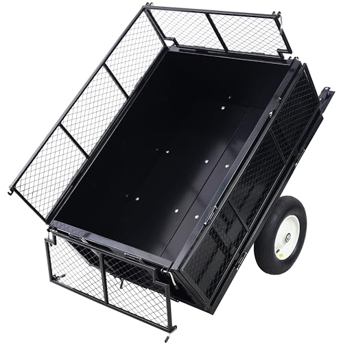 Heavy Duty 22 Cubic Feet Steel Dump Cart 750lbs Capacity Utility Trailer with Removable Sides & 2-Way Dump Universal Hitch for Tractor ATV Lawn Mower Garden & Yard Work