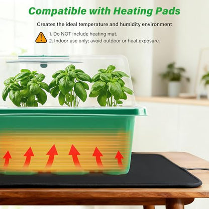 Bonviee 5-Pack Seed Starter Trays, Humidity Dome, Base, 12-Cell Tray, Green - color: Green, size: 5 Packs (60 Cells)